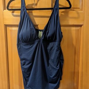 Tommy Bahama navy blue, ruched swim top.